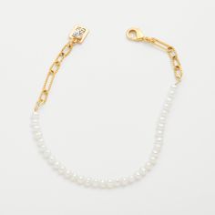 Delicate fresh water pearls and a pretty, rope-textured chain are a timeless combination. Perfect for stacking and adding charms--either one between the pearls, or several along the chain. Materials: 6.75-7.75" Overall Gold-Plated Brass Lobster Clasp Closure Genuine fresh water pearls Classic Adjustable Chain Bracelet With Pearl Charm, Delicate Baroque Pearl Bracelet With Pearl Chain, Delicate Baroque Pearl Chain Bracelet, Delicate Baroque Pearl Bracelet, White Pearl Bracelet With Adjustable Chain, Classic Pearl Bracelet With Adjustable Chain For Everyday, Classic White Chain Bracelet With Pearl Drop, Classic Everyday Pearl Bracelet With Adjustable Chain, Everyday Delicate Pearl Chain Bracelet