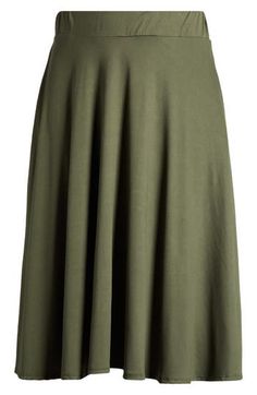 A flowy silhouette and an ultrasoft jersey fabrication create a comfy fit in this midi-length skirt that sways with every step you take. 30" length Elastic waist Unlined 92% polyester, 8% spandex Machine wash, tumble dry Imported Flowy Solid Color Midi Skirt, Stretch Flared Maxi Skirt In Solid Color, Versatile Solid Color Flared Maxi Skirt, Solid Color Flowy Midi Skirt, Versatile Solid Color Midi Skirt, Casual Pleated Skirt With 4-way Stretch, Solid Rayon Maxi Skirt With Lining, Solid Rayon Lined Maxi Skirt, Flowy Rayon Flared Skirt