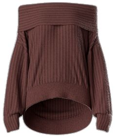 Oversized Ribbed Brown Top, Chic Oversized Off-shoulder Sweater, Oversized Off-shoulder Fall Sweater, Oversized Brown Winter Top, Oversized Brown Soft Knit Tops, Chic Brown Sweater For Loungewear, Oversized Brown Ribbed Sweater, Oversized Ribbed Brown Sweater, Cozy Off-shoulder Winter Tops