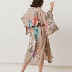 Gorgeous Women’s Kimono New With Tags Peacock Beautiful Pattern Self Tie At Waist Vented Arm Hole Great For An Overlay Duster, Robe, Swimwear Cover-Up Boho Style Large Multi Color Full Length Robe, Free Spirited Woman, Maxi Kimono, Bohemian Kimono, Peacock Print, Boho Kimono, Vintage Floral Print, Floral Kimono, Kimono Cardigan