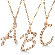 Personalized Diamond Script Letter Initial Pendant in 14k Rose Gold -Allurez.com Jewish Star Necklace, Script Letters, Initial Necklace Gold, Initial Pendant Necklace, Gold Diamond Jewelry, Solitaire Necklaces, Gold Heart Necklace, Emerald Necklace, White Gold Necklaces