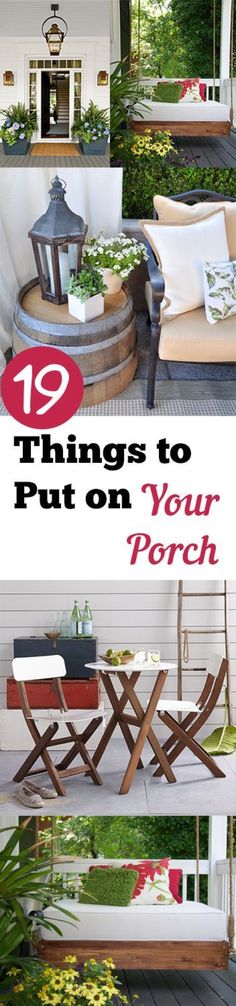 an outdoor porch with lots of furniture and plants