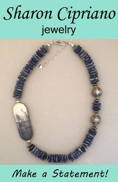 One-of-a-kind sodalite and silver statement necklace featuring handcrafted art bead. Spiritual Jewelry With Polished Oval Beads, Artisan Gemstone Beaded Necklaces, Artisan Lapis Lazuli Jewelry With Polished Beads, Handmade Artisan Sterling Silver Beaded Necklace, Artisan Beaded Necklaces With Gemstone Beads, Artisan Lapis Lazuli Hand-strung Jewelry, Artisan Lapis Lazuli Gemstone Beads Jewelry, Artisan Pendant Jewelry With Polished Beads, Artisan Hand-strung Lapis Lazuli Jewelry