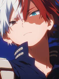 an anime character with red hair and blue eyes looking off to the side while holding his hand on his chin