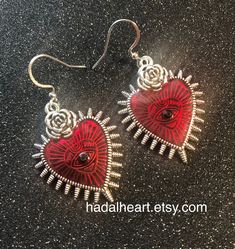 Alloy sacred heart earrings on stainless steel ear hooks.  These measure 1.75 inches long including the hook. Heart Piercing, Ear Weights, 2025 Vision, Spring Hill, Stretched Ears, Ear Hook, May 21, Sacred Heart, Pierced Earrings