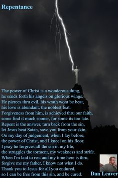 an image of a lightning bolt with the words, repentancence and a photo of