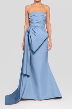 Rosalie Silk Faille Mermaid Gown | Over The Moon Hollywood Starlet, Wedding Guest Gowns, Hydrangea Blue, Black Tie Wedding Guests, Groom Dresses, Bride Groom Dress, Blue Gown, Column Gown, Mermaid Skirt