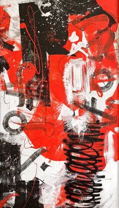 an abstract painting with red and black colors