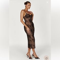 This Is A Midi Dress That’s Designed For A Comfortable Yet Supportive Fit With Its Underwire Detailing. Venice Also Incorporates A Custom Embroidered And Beaded Mesh Fabric, Along With Extra Mesh Layering For Added Ease Of Wear. Brand New, Never Worn With Tag Sheer Black Midi Dress For Casual Wear, Black Sheer Midi Dress For Casual Occasions, Black Sheer Midi Dress For Casual Wear, Black Sheer Sleeveless Lace Dress, Black Sheer Lace Dress For Cocktail, Black Sheer Dinner Dress, Black Sheer Dress For Dinner, Black Lace Midi Dress With Sheer Details, Sheer Lace Midi Dress For Date Night