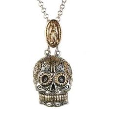 Gothic Gold Engraved Jewelry, Gold Skull-shaped Engraved Jewelry, Collectible Silver Skull Necklace, Collectible Silver Skull Jewelry, Bohemian Sterling Silver Skull Jewelry, Gold Skull Necklace For Halloween, Gothic Engraved Bronze Jewelry, Spiritual Halloween Festival Necklaces, Gothic Bronze Engraved Jewelry