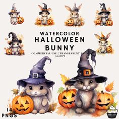 watercolor halloween bunny clipart for commercial use