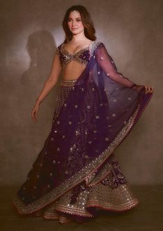 Gopi Vaid-Purple Sacchi Lehenga Set-INDIASPOPUP.COM Purple Lehenga, Brocade Lehenga, Purple Saree, Lehenga Skirt, Embroidered Organza, Ethnic Outfits, Organza Dupatta, Indian Outfit, Indian Ethnic Wear