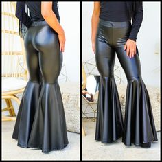 Who says you can't be comfy and stylish? Our Smoke Show Faux Leather Bell Bottoms will have all eyes on you with their high waisted fit and flare silhouette. These black faux leather beauties are perfect for a night out, adding a touch of edge to any outfit. Leather Bell Bottoms, Black Flares, All Eyes, Bell Bottom, All About Eyes, Black Faux Leather, Bell Bottoms, Fit And Flare, Night Out