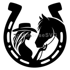 the silhouette of a woman with a horse in a cowboy's hat and lasso