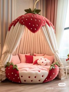 a bed made to look like a strawberry