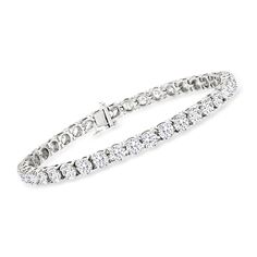 Ross-Simons - 13.90 ct. t. w. Diamond Tennis Bracelet in 14kt White Gold. 8". A bracelet you'll love - and wear - forever, our 13.90 ct. t. w. round brilliant-cut diamond tennis bracelet is stunning from every angle. Timeless and ravishing in polished 14kt white gold, it's perfect to wear for some everyday dazzle or special occasion sparkle! Single-latch safety. Push-button clasp, diamond tennis bracelet. Diamond birthstones are the perfect gift for April birthdays. White Gold Tennis Bracelet For Anniversary, Classic Round Sterling Silver Bracelet With Prong Setting, Classic Flexible Tennis Bracelet With Round Cut, Classic Flexible Jewelry In Cubic Zirconia, Classic Flexible Jewelry With Cubic Zirconia, Classic Jewelry With Flexible Cubic Zirconia, Classic Round Cut Tennis Bracelet For Anniversary, Flexible Round Cut Tennis Bracelet For Anniversary, Classic Flexible Tennis Bracelet