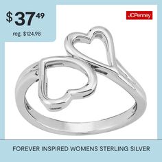 Ring Style: Cocktail RingsFeatures: Inspirational, Quick ShipShape: HeartMetal Color: WhiteBand Width: 2mmCare: Wipe CleanMetal: Sterling SilverCountry of Origin: Imported Adjustable Heart Ring For Mother's Day, Double Heart Ring For Valentine's Day, Promise Heart Cut Ring, Wedding Double Heart Ring, Heart-shaped Stackable Rings As A Gift, Elegant Stackable Rings For Valentine's Day, Double Heart Ring As A Gift, Sterling Silver Heart Ring For Promise, Open Heart Stackable Rings For Valentine's Day Anniversary