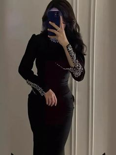 Luxury Bandage Dress Elegant Long Sleeve Turtleneck Crystal Ankle Length Elasticcelebrity Evening Long Sleeve Bandage Dress, Dress Elegant Long, Black Mock Neck, Dinner Dress Classy, Little Black Dresses, Women Dresses Classy, Spandex Top, Midi Dress Black, Black Evening Dresses