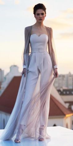 Trend 2019: 27 Wedding Pantsuit & Jumpsuit Ideas | Wedding Forward Wedding Dress Suit, Dress Graduation, White Jumpsuit