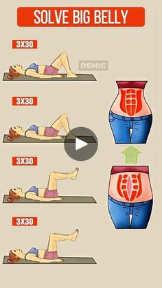 a woman is doing exercises on her stomach with the words solve big belly in front of her