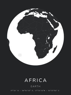 an image of the earth with africa on it's black and white poster background