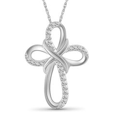 Your Faith Deserves to Be This Beautiful (& Close to Your Heart): With our JewelExcess sterling silver cross pendant your body and mind will be constantly reminded just how strong your faith is. Adorned with white or black diamonds, a heart charm, angel wings, or an infinity sign, your new silver cross necklace is a fashionable way to express your faith. Rope Chain Included - Durable & Long-Lasting: This silver cross necklace comes with an 18-inch rope chain, which is one of the most dur Silver Cross Necklace, Infinity Sign, Diamond Cross Necklaces, Sterling Silver Cross Pendant, Silver Cross Pendant, Diamond Cross Pendants, Diamond Cross, Black Diamonds, Body And Mind