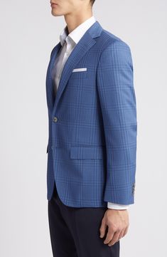 Soft wool woven in a tonal-blue plaid distinguishes a sport coat that's ideal for warmer weather and styled to elevate any semiformal look. Notched lapels Chest welt pocket; front flap pockets Side vents Partially lined 100% virgin wool Dry clean Made in Turkey Hugo Boss/BOSS/HUGO has received the Fair Labor Association accreditation, which signifies that the company has effective systems and procedures in place to successfully uphold fair labor standards throughout its supply chains, including Timeless Blue Sport Coat For Business, Timeless Blue Sport Coat For Workwear, Blue Tweed Jacket With Hidden Button Closure For Business, Timeless Blue Sport Coat For Work, Blue Business Sport Coat With Welt Pockets, Timeless Blue Sport Coat With Suit Collar, Blue Timeless Outerwear With Notch Lapel, Timeless Blue Outerwear With Notch Lapel, Timeless Blue Single Breasted Sport Coat