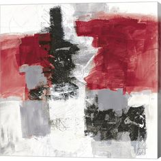 an abstract painting with red, white and black colors