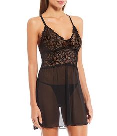 Cassandra Renee Lace & Mesh Racerback Babydoll | Dillard's Backless Sleepwear With Built-in Bra, Lace Camisole With Built-in Bra, Lace Sleepwear With Spaghetti Straps, Night Camisole With Spaghetti Straps And Delicate Lace, Lace Camisole With Built-in Underwire Bra, Night Camisole With Delicate Lace And Spaghetti Straps, Sheer Spaghetti Strap Camisole For Wedding Night, Lace Slip With Spaghetti Straps, Delicate Wedding Night Camisole