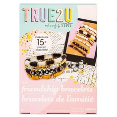 Buy the STMT™ True2U™ D. I.Y. Friendship Bracelets at Michaels. Packed with over 470 beads in all kinds of edgy colors, types, and styles, plus elastic cording and black and white friendship thread, you can create over 15 custom accessories to stack and share with friends. With the STMT True2U D. I.Y. Friendship Bracelets set, you can customize accessories with bold colors and secret messages — are you ready for it?! Packed with over 470 beads in all kinds of edgy colors, types, and styles, plus Black And White Friendship, Rubber Bead, Alphabet Beads, Friendship Bracelets Diy, Bracelets Set, Jewelry Kits, Activity Kits, Secret Messages, Bracelet Stack