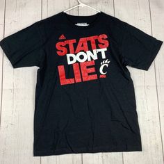 Stats Dont Lie Adidas Large Casual Black Tshirt New Men Black T-shirt With Lettering For Fan Merchandise, Black T-shirt With Lettering For Streetwear, Casual T-shirt With Lettering For Fans, Casual Text Print T-shirt For Fan Gear, Black T-shirt With Text Print For Fans, Black Fan Gear T-shirt With Text Print, Black Short Sleeve T-shirt With Lettering, Black Graphic Tee For Fan Gear, Black Casual T-shirt With Lettering