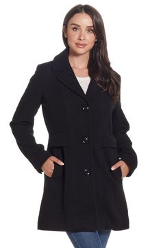 Keep your style on point as the temperature drops with this woolly coat in a streamlined silhouette. Front button closure Notched lapels One-button cuffs Front welt pockets Back vent Lined 44% polyester, 40% wool, 8% acrylic, 8% rayon Dry clean Imported Tweed Design, Plus Size Outerwear, Wool Blend Coat, Winter Style, Outerwear Women, Long Coat, Gender Female, Wool Blend, Winter Fashion