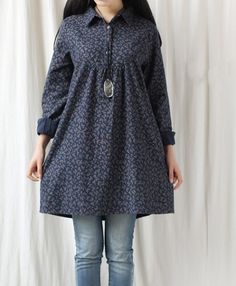 small floral Wawa Shan dress/ Cotton Lapel  Shirt by MaLieb, $79.00 Shan Dress, Blouse Outfit Casual, Shirt Dress Fall, Teenage Dress, Minimalist Blouse, Modest Casual Outfits, Hand Painted Denim Jacket, Tunic Designs, Blouse Cotton