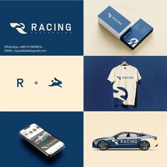 the logos for racing are displayed in four different colors and styles, including one with a t - shirt on it