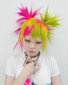 Hair Dye Ideas Bright, Spiky Pigtails, Hyper Pop, Yellow Hair Color, Sunshine Vibes, Neon Hair, Mha Oc, Dyed Hair Inspiration, Green Neon