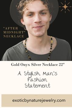 ✨ The "After Midnight" Necklace: A touch of luxury for any occasion!  Handcrafted with gold, silver, and black onyx. Eco-friendly and gorgeous.  Shop Unique Always!  #aftermidnightnecklace #luxuryjewelry #handmadejewelry #fairtradefashion #goldjewelry #silverjewelry #blackonyxjewelry #mensgift #womensgift #statementjewelry Luxury Festive Necklaces For Men, Luxury Festive Men's Necklaces, Luxury Handmade Men's Necklace, Luxury Oxidized Finish Necklace For Men, Elegant Statement Necklace, Black Onyx Jewelry, Mens Necklace Pendant, Boho Chic Necklace, Mens Fashion Jewelry