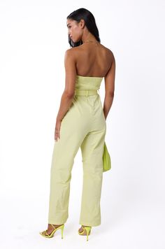 Solstice Jumpsuit Light Neon Strapless neckline with lined tube top Straight leg Detachable belt detail Side zipper Side pockets Front & back darts Back elastic ruched panel detail Material: 55% Cotton, 45% Polyester Model wearing size: S HYPEACH style number: JS025-YLW Strapless Neckline, Sneaker Wedge, Swimwear Tops, Shoes Heels Boots, Tube Top, Denim Dress, Side Zipper, Clothes For Sale, Heeled Boots