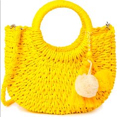 Most Wanted Usa Top Handle Straw Crossbody Bag In Yellow Summer Yellow Crossbody Bag, Summer Shopping Satchel With Adjustable Handle, Yellow Top Handle Beach Bag, Yellow Top Handle Shoulder Bag For Beach, Yellow Top Handle Shoulder Bag For Vacation, Yellow Crossbody Bag With Adjustable Handle, Yellow Crossbody Satchel For Summer, Yellow Crossbody Beach Bag, Yellow Straw Shoulder Bag With Adjustable Strap