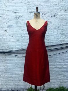 Ruby Red Silk Shantung V Neck A Line Cocktail Dress | Etsy Silk V-neck Dress For Formal Occasions, Silk V-neck Formal Dress, Classic Silk Evening Dress For Cocktail, Classic Silk Cocktail Evening Dress, Silk A-line Cocktail Dress, Elegant Fitted V-neck Dress With Empire Waist, Classic Sleeveless Silk Evening Dress, Classic Evening Sleeveless Silk Dress, Elegant V-neck Fit And Flare Dress For Formal Occasions