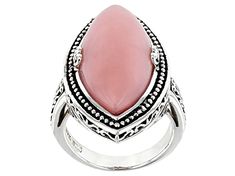 27x12mm marquise Peruvian pink opal rhodium over sterling silver solitaire ring. Measures approximately .55"L x 1.05"W. Not sizeable. Pink Opal Jewelry, Pink Opal Ring, Conch Pearl, Rock Rings, Woman Jewelry, Peruvian Opal, Broken Chain, Pink Gemstones, Latest Jewellery