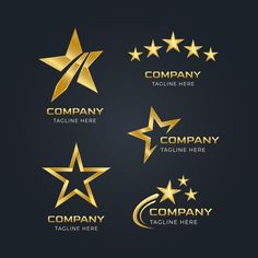 gold star logo templates with different shapes and sizes on black background, set of four stars