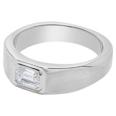 This Men's Dome ring features 0.70 carat GIA certified emerald cut D VVS2 diamond set in Platinum. Size 9. Resizable upon request. Dome Ring, Domed Ring, Diamond Set, Cluster Ring, Emerald Cut, Ring Verlobung, Platinum, Emerald, Jewelry Rings