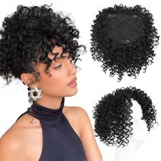 Afro Kinky Curly Short Hair Toppers with Bangs Black Clip in Synthetic Wiglets Hair Pieces for Men and Women with Thinning Hair Instant Volume and Style 2024 - $10.49 Hair Pieces For Men, Curly Short Hair, Hair Color Images, Curly Short, Monofilament Wigs, Hair Topper, Hair Wraps, Thinning Hair, Wig Making