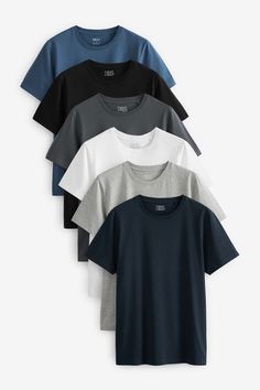 5 x T-shirt Charcoal, Black, Navy, White and Denim 100% Cotton.  T-shirt Grey Marl 90% Cotton, 10% Viscose. Navy Blue T Shirt, Mens Fashion Casual Outfits, Mens Casual Dress, Tee Shirt Homme