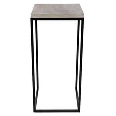 the side table is made out of metal and has a square base with a concrete top