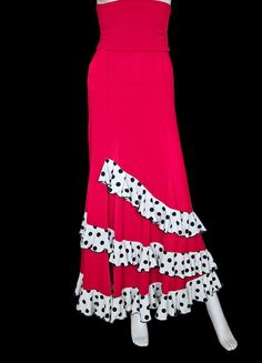 "This listing is for a Beautiful flamenco skirt , made all with a very  soft and comfortable  stretch fabric in  Red and white with black polka dots for the ruffles ,A line ,very flattering , choose your size, ideal for your classes or recitals   ,fold over waistband will make it adaptable to your height (no zipper) also this stretch fabric  makes the skirt  adaptable to different sizes and body shapes . Measurements are approximately , SMALL/MEDIUM Waist stretches from 26'' (66cm) to 32'' (81.5 Flamenco Skirt, Sell Shoes, Flamenco Dress, Hip Stretches, Waist Stretches, Red Polka Dot, Beautiful Skirts, Blue Polka Dots, Black Polka Dot