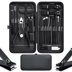 PRICES MAY VARY. A complete nail grooming kit - This 18-piece set includes most thing you need for a salon-quality manicure and pedicure. Nail clippers, cuticle nippers, scissors, files, pushers and more. All precision-made tools that professionals rely on for beautiful nail care results. Premium stainless steel tools - Our clippers and nail care tools are made from the quality stainless steel to ensure precision, durability and safety. Surgical-grade stainless steel blades hold a sharp edge and Nail Care Tools, Luxurious Travel, Pedicure Set, Pedicure Kit, Manicure Kit, Pedicure Tools, Manicure Y Pedicure, Manicure Set, Grooming Kit