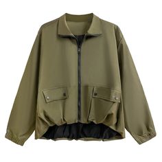 Sku CY-!123550 Material Polyester Fiber Style Personalized Feature Solid Color Neckline Stand Collar Occasion Casual, Vintage Seasons Autumn, Winter Type Jacket Color Army Green, Black Size One Size Size Chart: Please consult the size chart we provide for this item's measurements to help you decide which size to buy. Please note: There may be 1-3cm differ due to manual measurement. CM Bust Shoulder Sleeve Waist Hip Thigh Length One size 124 46 53 130 / / 51-64 S / / / / / / / M / / / / / / / L / Khaki Utility Jacket For Fall Outdoor Activities, Khaki Utility Jacket For Outdoor Activities In Fall, Casual Khaki Utility Jacket With Zipper Closure, Casual Dark Green Outerwear For Fall, Casual Khaki Windbreaker With Zipper Closure, Green Military Utility Jacket For Fall, Casual Green Outerwear With Zipper Closure, Green Casual Outerwear With Zipper Closure, Green Fall Windbreaker With Pockets