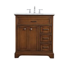 Clean lines and classic form can truly add a fresh look to your bathroom or powder room. This teak finish vanity, complemented by brush steel finish hardware, will surely charm you with its confident style and subtle charisma. Double cabinet doors and 3 side drawers can store all of your bathroom toiletries, from extra towels to make up essentials. As if icing on the cake, this vanity is crowned with Carrara white marble and includes a porcelain undermount sink-adding both function and form that Teak Bathroom, Bathroom Toiletries, Side Drawers, Single Sink Vanity, Marble Vanity Tops, Solid Wood Doors, Transitional Bathroom Vanities, Confident Style, Bathroom Vanities For Sale