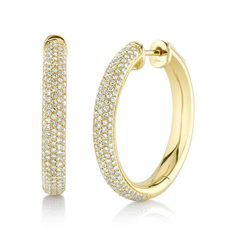 14K Gold Pave Diamond Hoop Earrings Natural 0.76 CT 1.00" Diameter Model Number: SDL22009383V2D1.00WY Pave Hoop Earrings, Studded Necklace, Eternity Band Ring, Deco Jewelry, Diamond Hoop Earrings, Pendant Rings, Art Deco Jewelry, Sparkle Diamonds, Eternity Ring